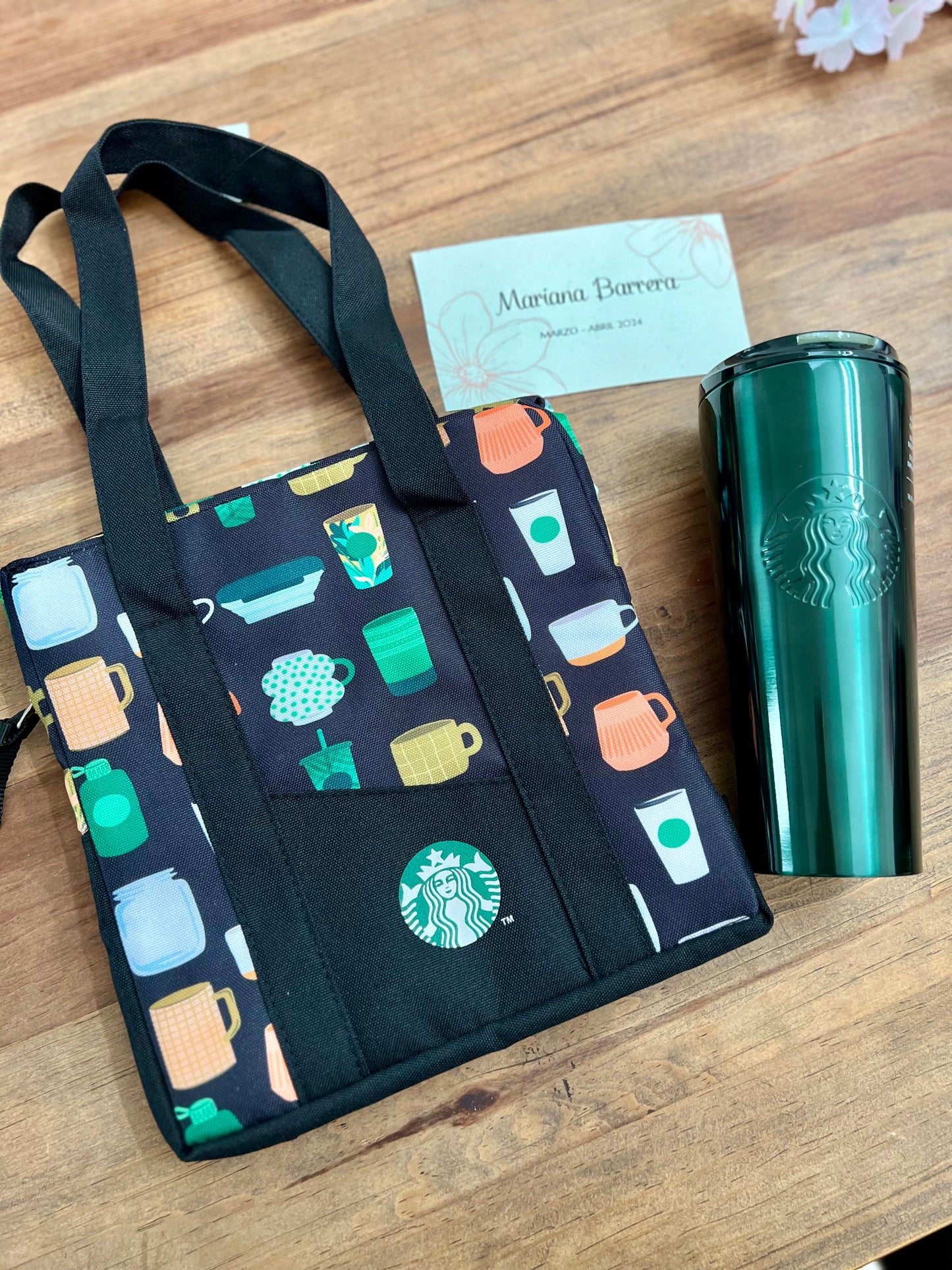 Starbucks Set Bolsa Bolsa Témica y Vaso Verde