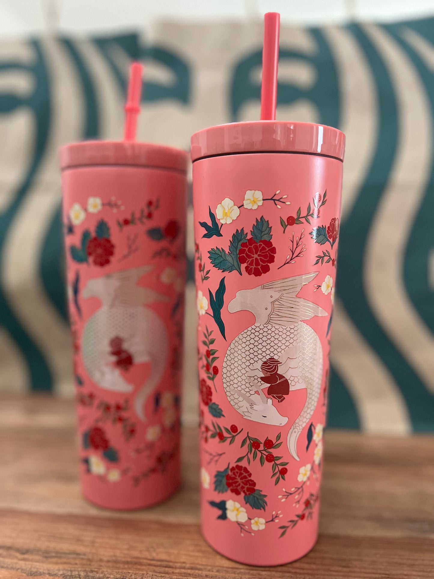 Dragon Asleep In Flower Patch Pink Stainless Steel Cold Cup 16oz