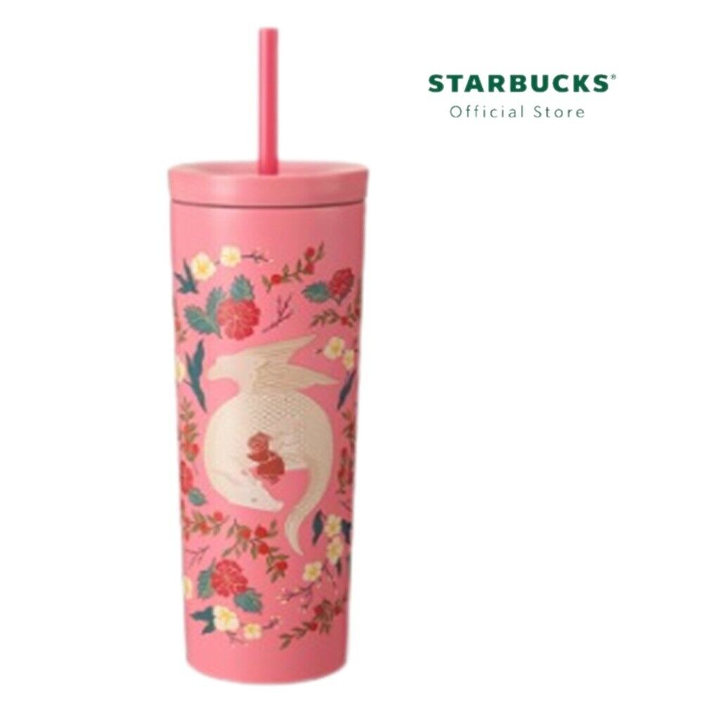 Dragon Asleep In Flower Patch Pink Stainless Steel Cold Cup 16oz